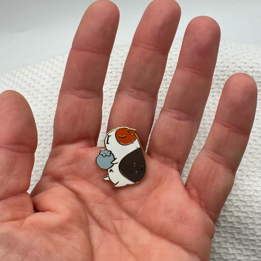 3/$15 Cute Guinea Pig with Blueberry Enamel Pin Brooch - Picture 3 of 6